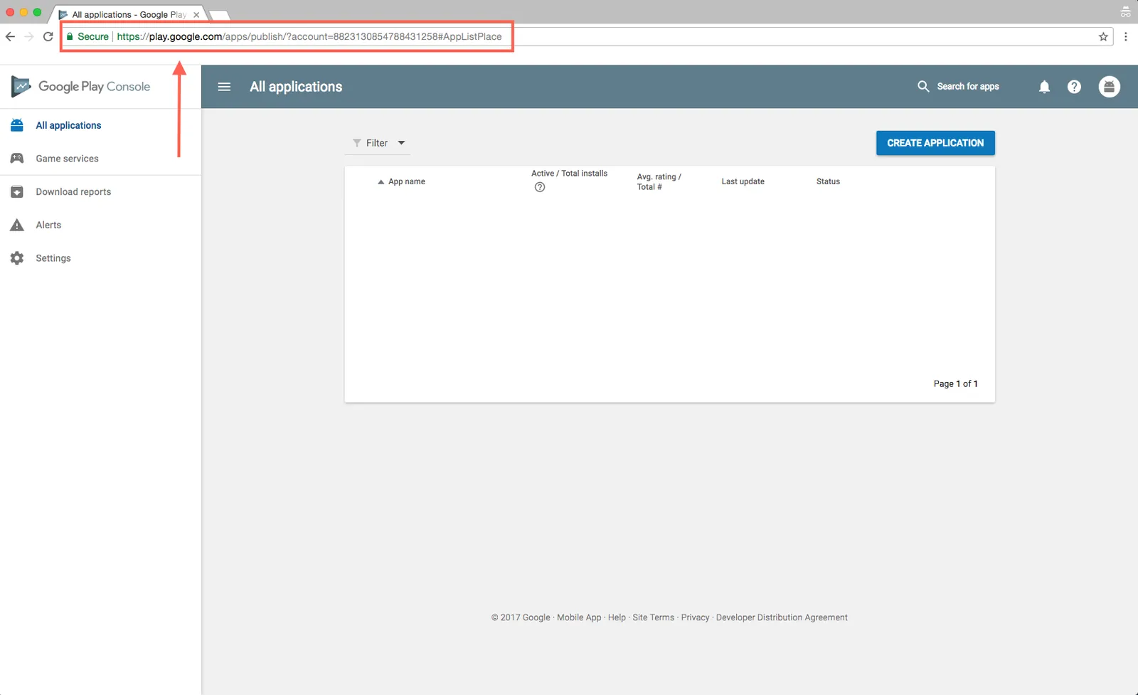 Developer URL in the address bar