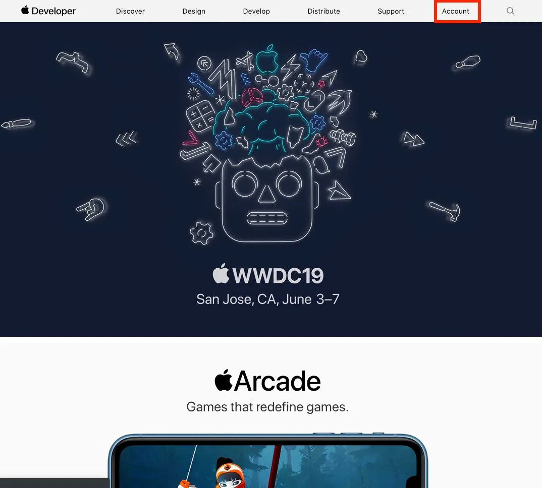 Account link on developer.apple.com