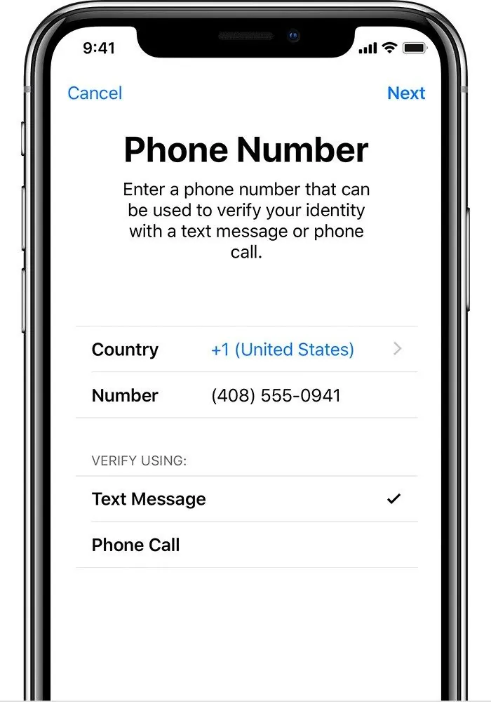 Entering a trusted phone number