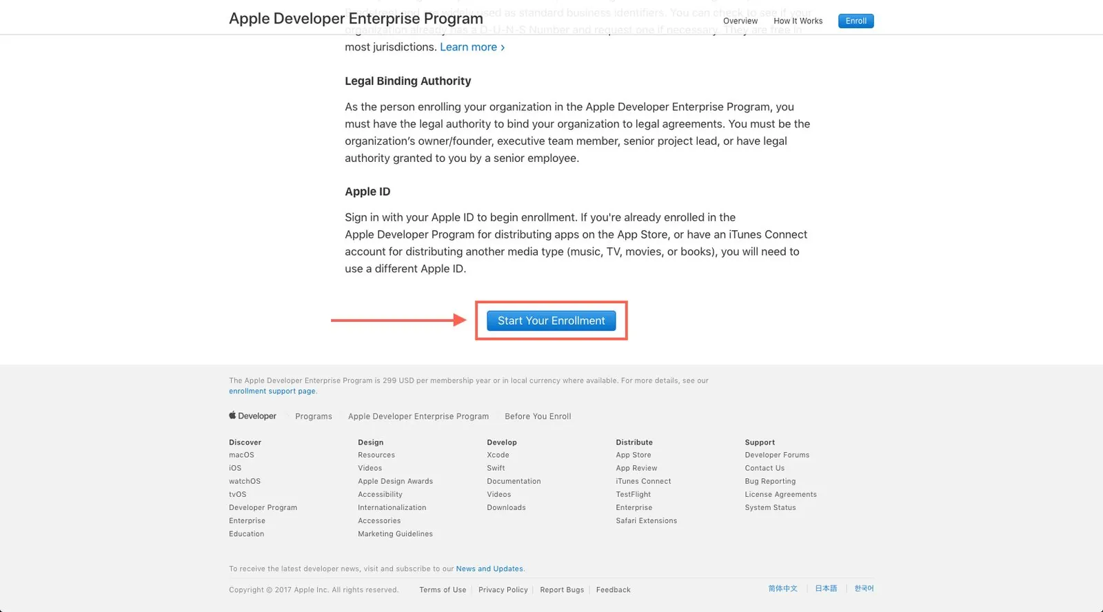 Apple Enterprise enrollment page