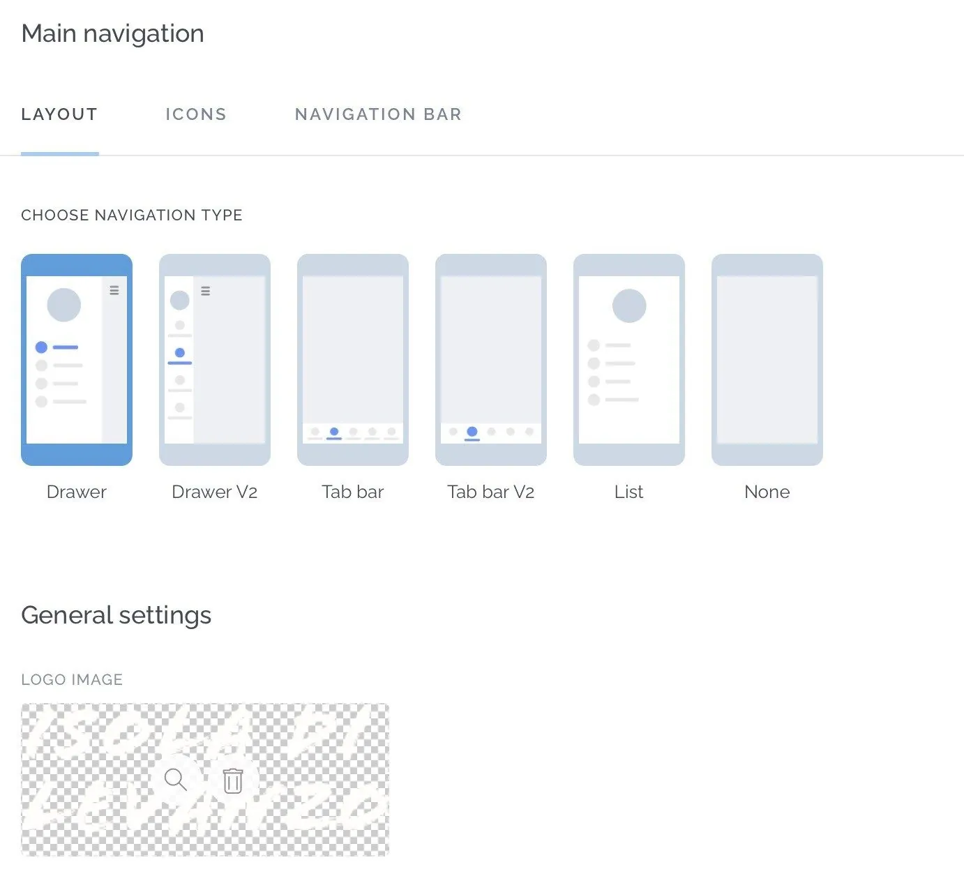 Main navigation menu settings