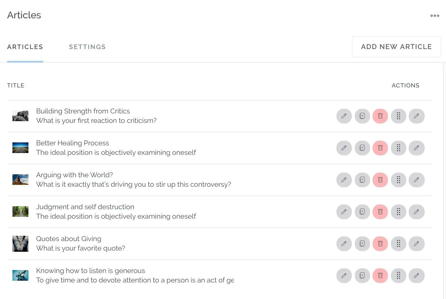 News articles in an app