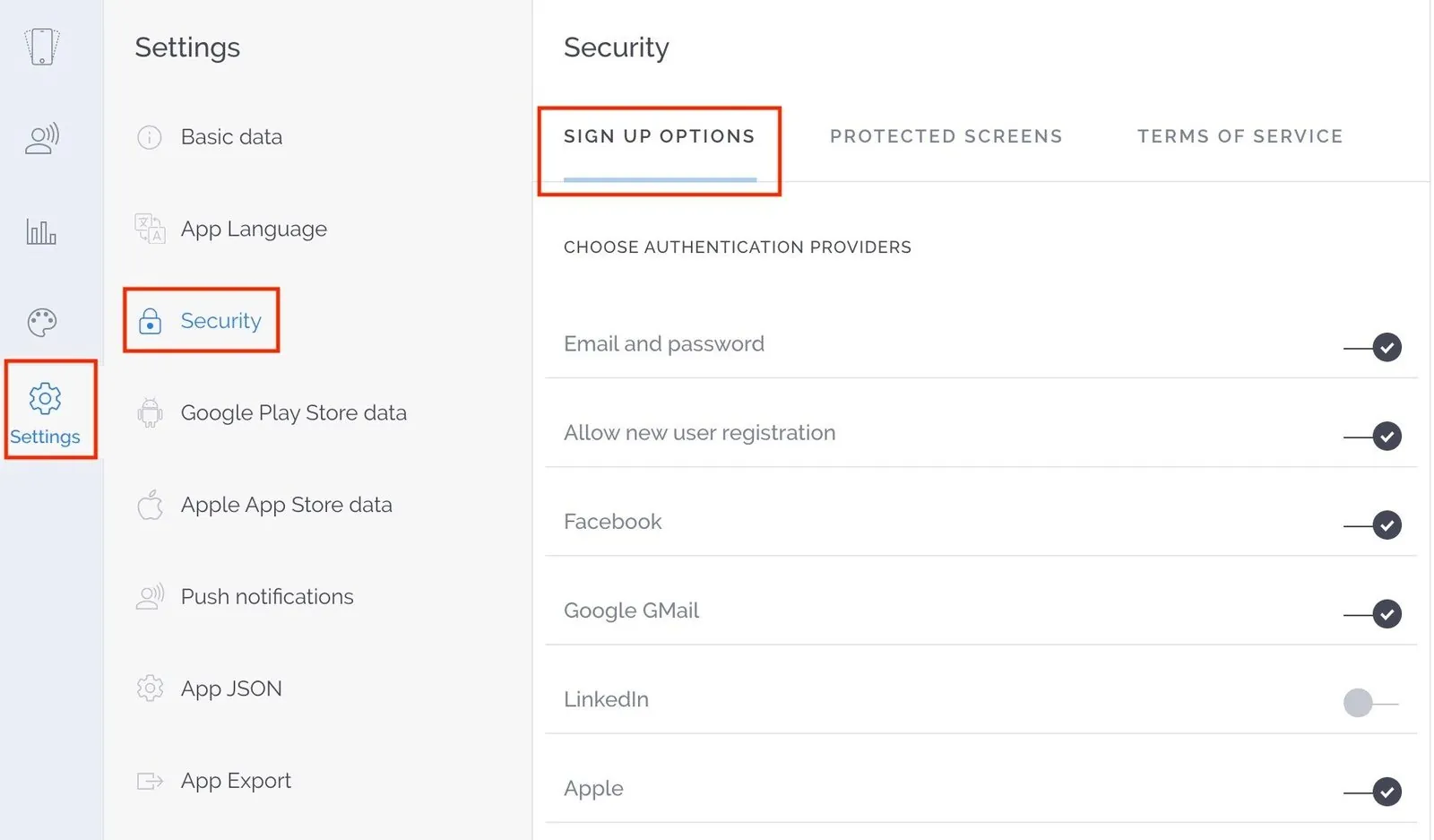 Sign up options