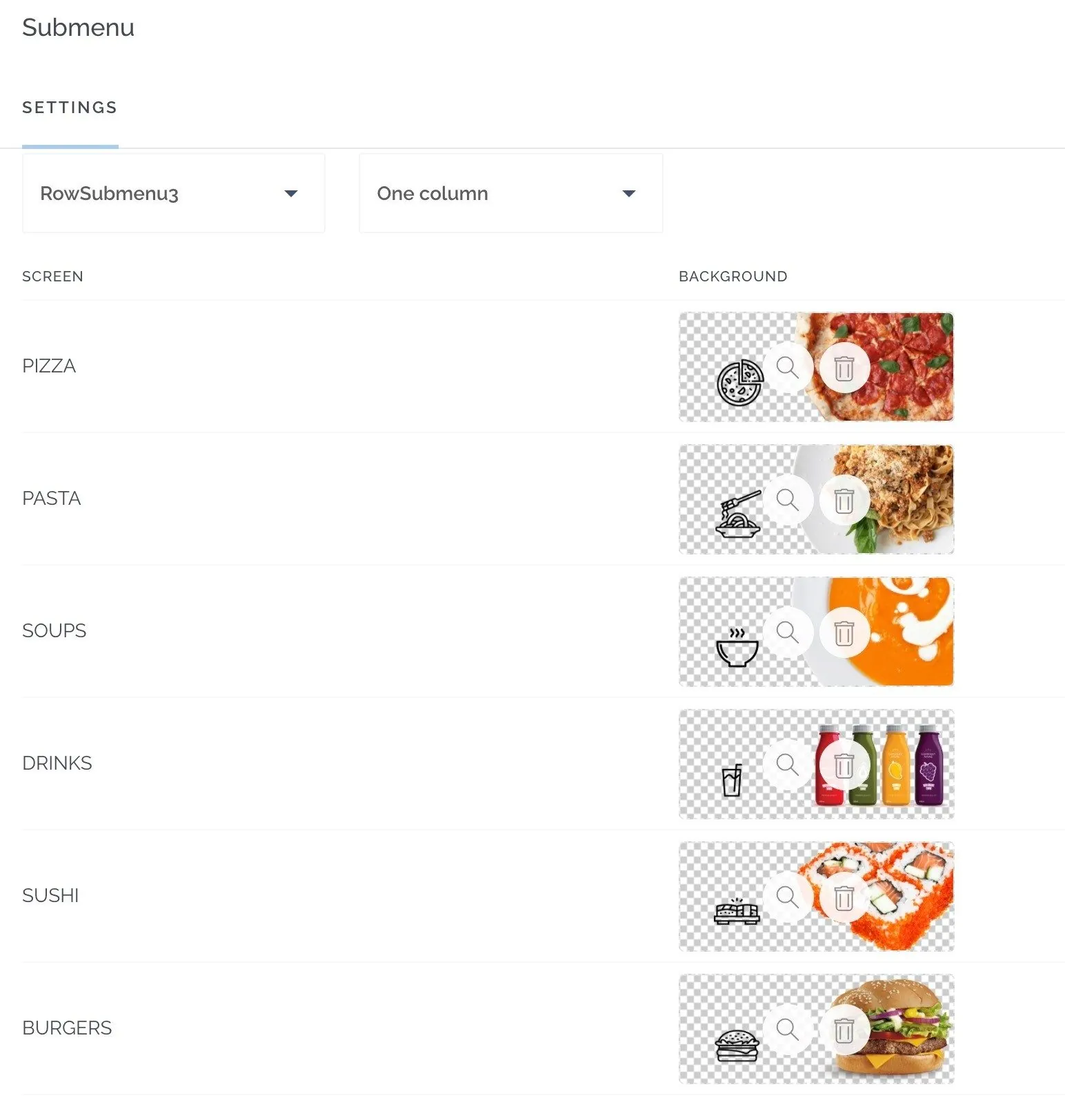 Submenu display settings