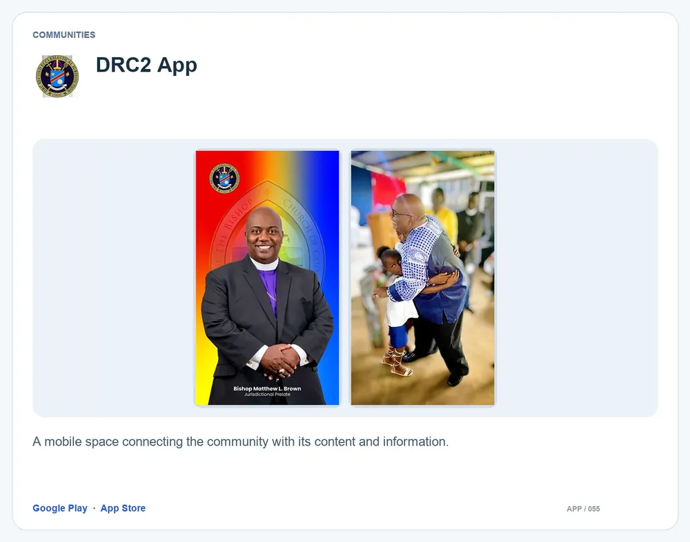 DRC2 App: A mobile space connecting the community with its content and information.