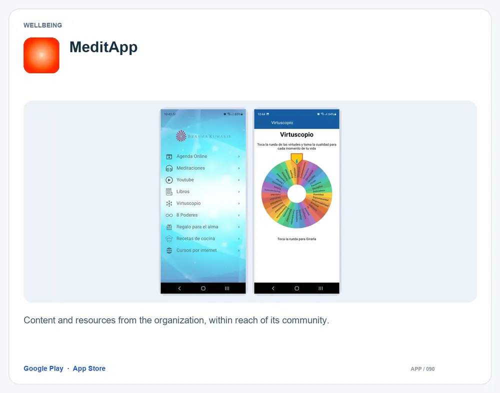 MeditApp: Content and resources from the organization, within reach of its community.