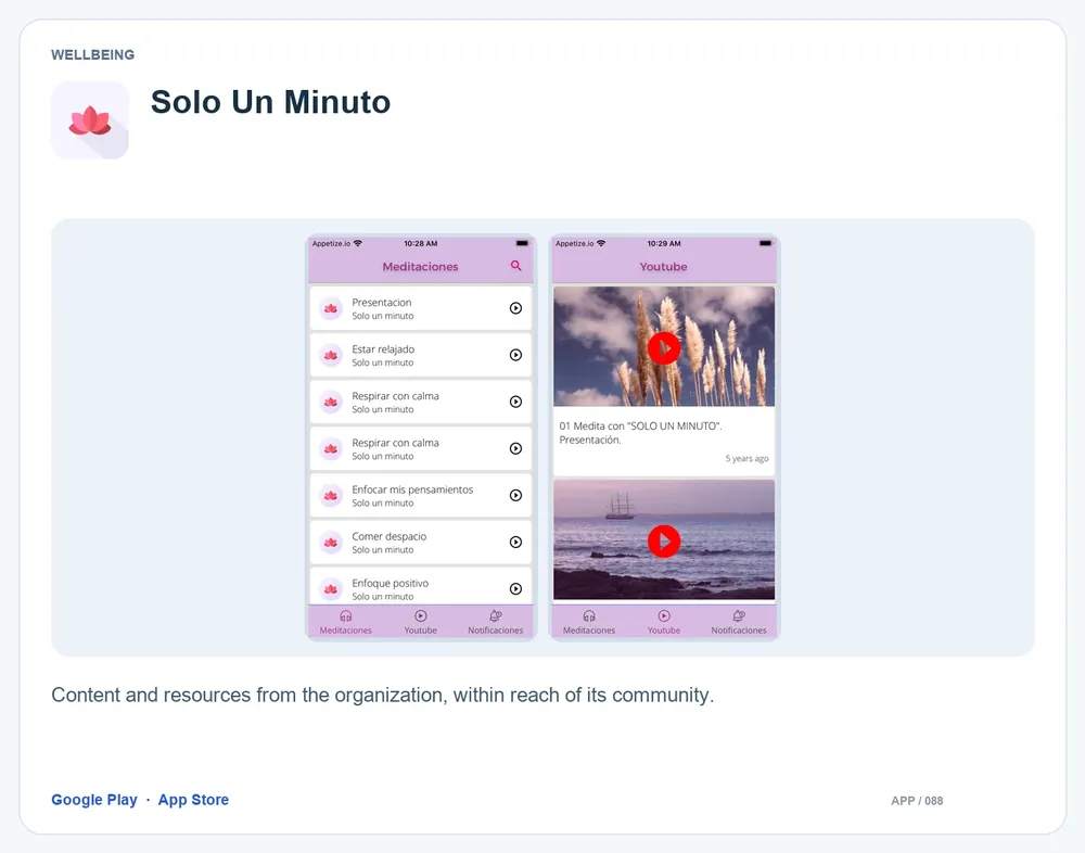 Solo Un Minuto: Content and resources from the organization, within reach of its community.